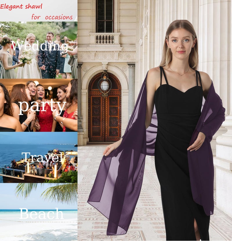 Hotshawl شالات شيفون هوتشوال للفساتين المسائية للنساء، وشاح ناعم أنيق، وشاح زفاف، شال زفاف (برقوق، مقاس واحد) - Image 4